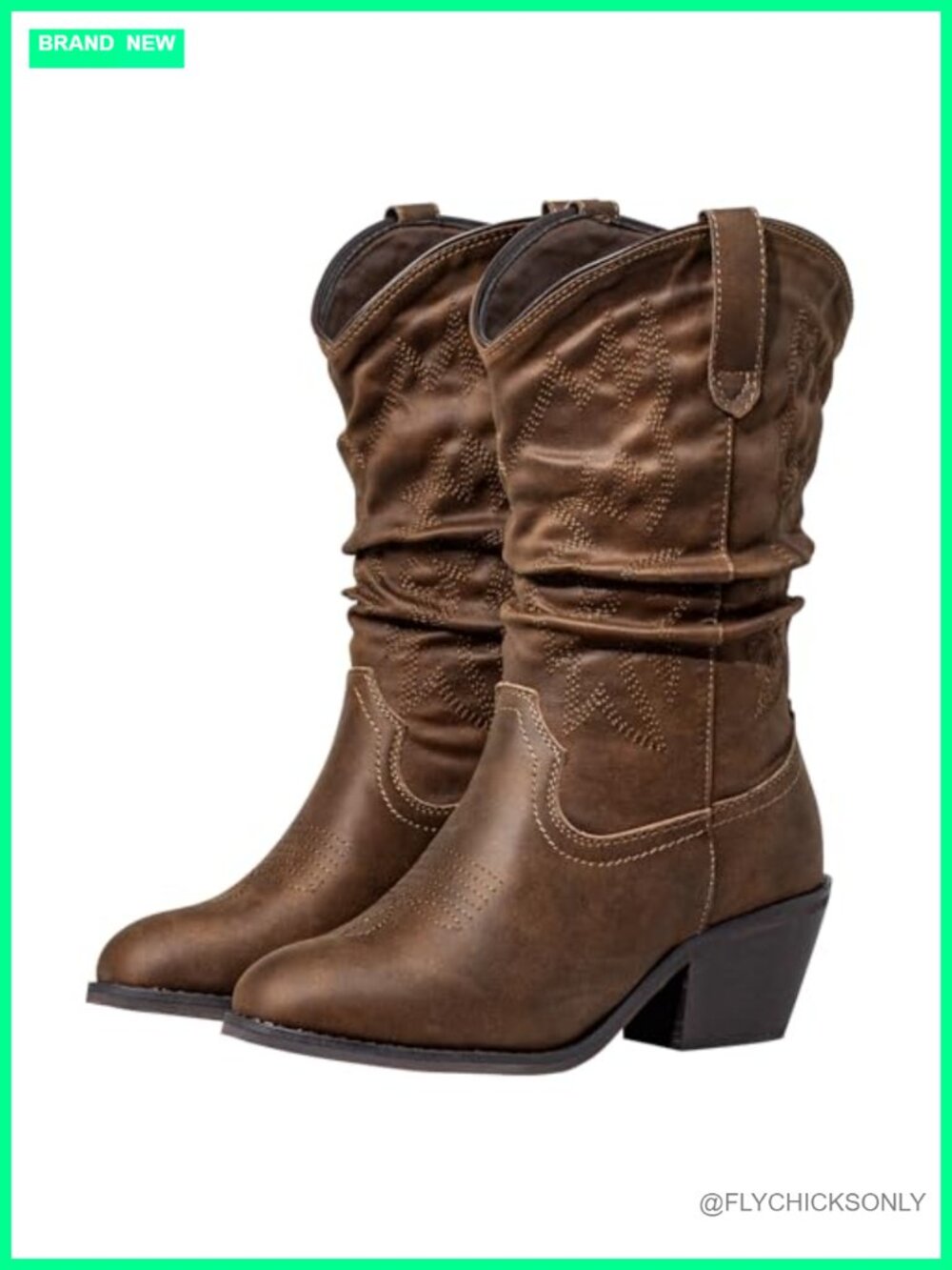 Wide Width Cowboy Boots Womens Faux Leather Almond Toe Western Mid Calf